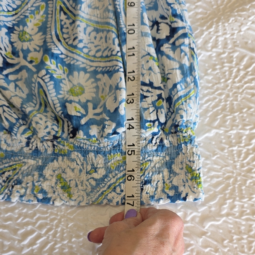 Christian Siriano NY Blue White Paisley Linen‎ Blend Smocked Top Small - Picture 8 of 9